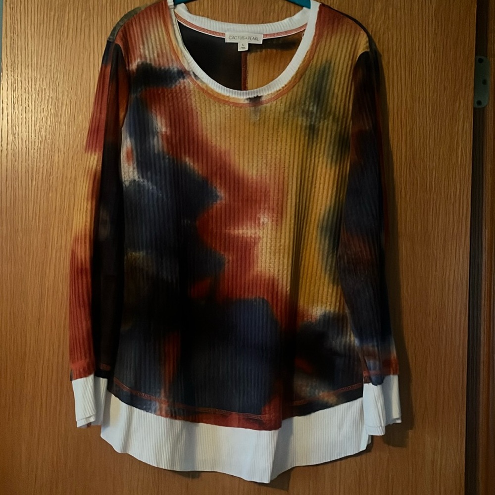 Long Sleevw Tie Dye Waffle Knit Top
